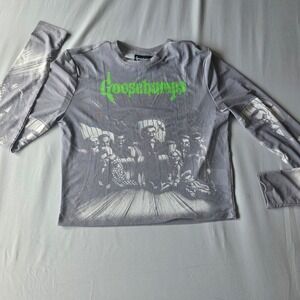 Goosebumps Movie Long Sleeve Cropped Gray Graphic Mesh Tee Womens Medium